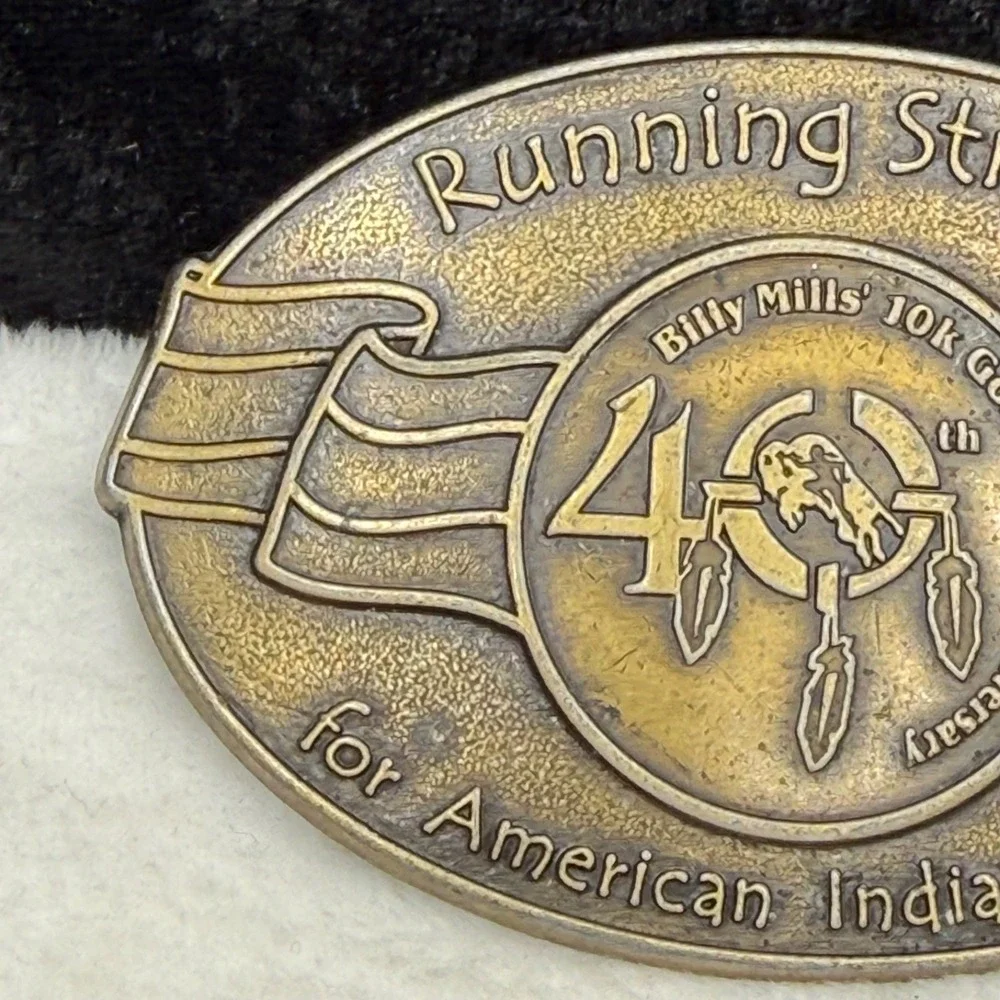 Vintage Belt Buckle Billy Mills Medal Anniversary American Indian